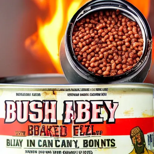 Image similar to very angry can of bush's baked beans combusts in a hellish blaze