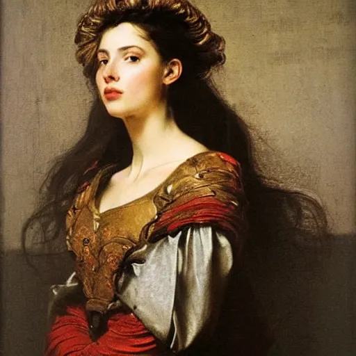 Image similar to portrait of a gorgeous russian woman in armor by Valentin de Boulogne