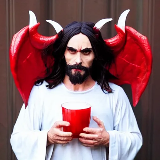 Prompt: jesus christ cosplaying as satan at halloween