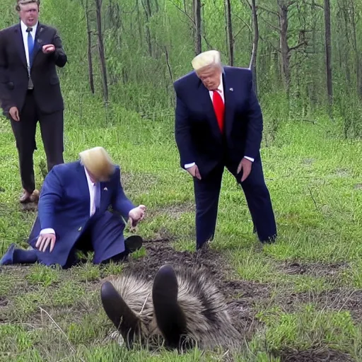 Prompt: trump in the most horrific pain imagine able, trail cam footage