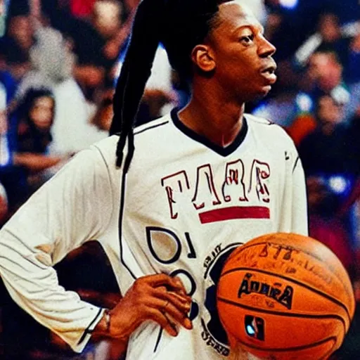 Prompt: Joey Badass as a basketball player in the NBA, photo