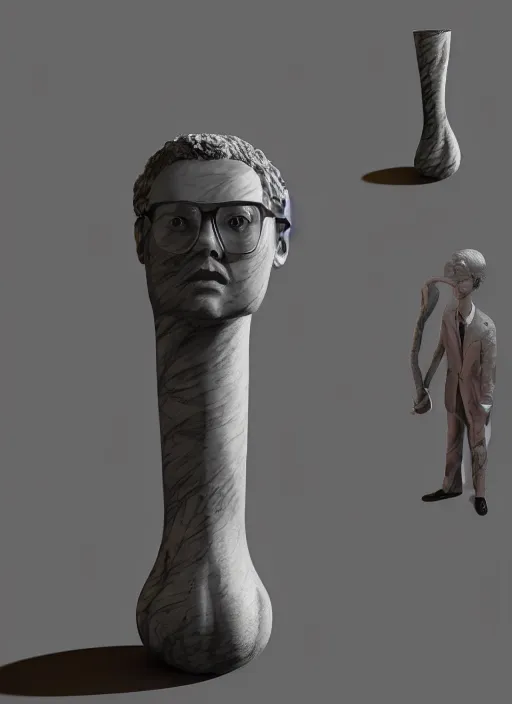 Image similar to a sculpture of a man standing next to a tall vase, a raytraced image by Hikari Shimoda, polycount, video art, vray tracing, ray tracing, rendered in unreal engine