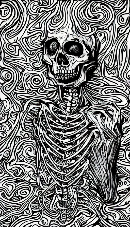 Image similar to skeleton vaping with psychedelic background