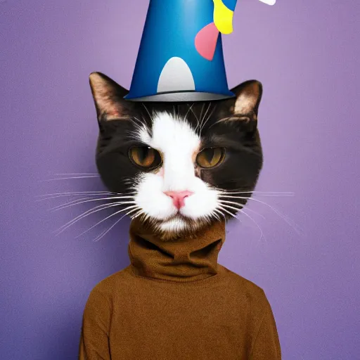 Image similar to man with a cat head wearing a party hat