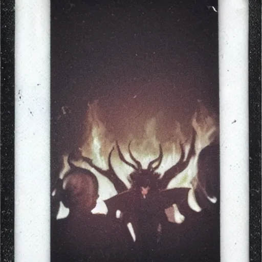 Image similar to a dark scenery of a demonic summoning ritual gone terribly wrong, polaroid pic by realistic horrors