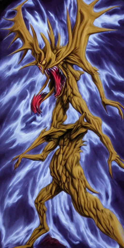 Image similar to devilman creature about to dominate the world airbrush artbook