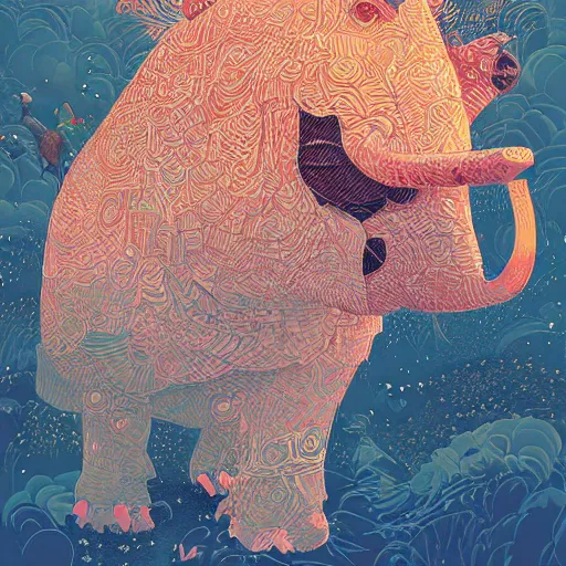 Image similar to cross between parrot and rhinoceros, digital art, oil painting victo ngai