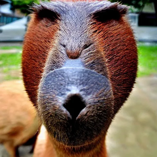 Image similar to capybara head, a man wearing a suit capybara head (smoking cigar)