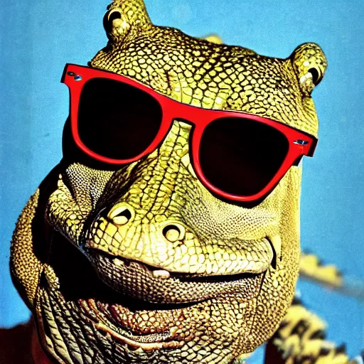 alligator wearing sunglasses on the cover of an old Stable Diffusion