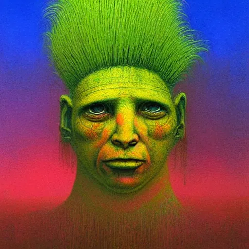 Prompt: rainbow troll doll by beksinski, banksy and tristan eaton, dark neon trimmed beautiful dystopian digital art