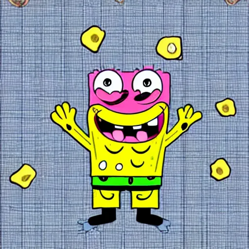 Image similar to spongebob squarepants, evil, sharp teeth, bad teeth, angry, horror, dramatic