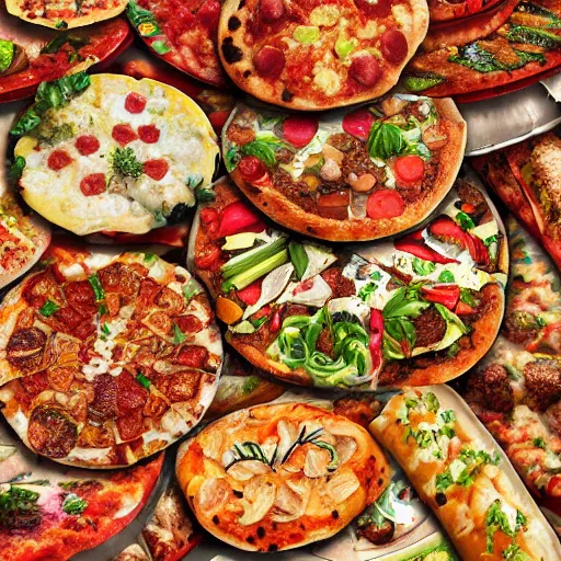 Image similar to sea of pizzas at lune, photorealistic illustration, detailed 4 k