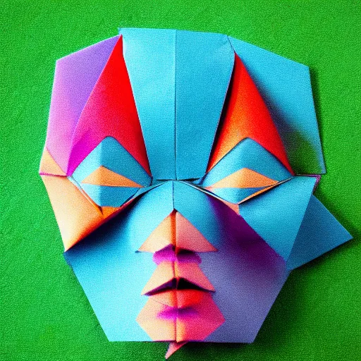 Prompt: human face in origami!!, ( colorful ) macro photo 5 dmk 2, bokeh