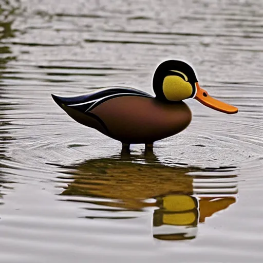 Image similar to a duck with wheels instead of legs