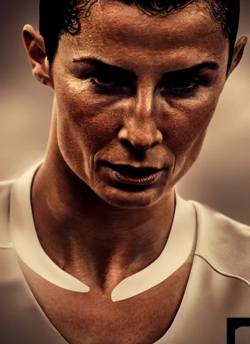 Image similar to cinematic photography of pregnant cristiano ronaldo, intricate, elegant, highly detailed, smooth, sharp focus, symmetrical face, fine details, masterpiece, trending on artstation, 4 k hdr 3 5 mm photography