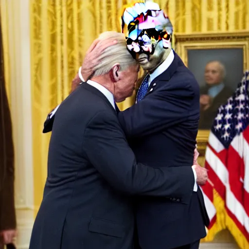 Image similar to donald trump hugging joe biden at the white house