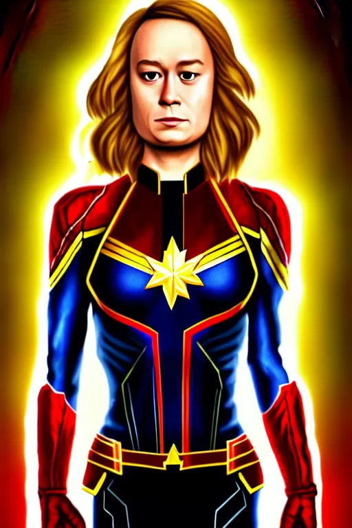 Image similar to Brie Larson as Captain Marvel high quality digital painting in the style of LIto, Junji