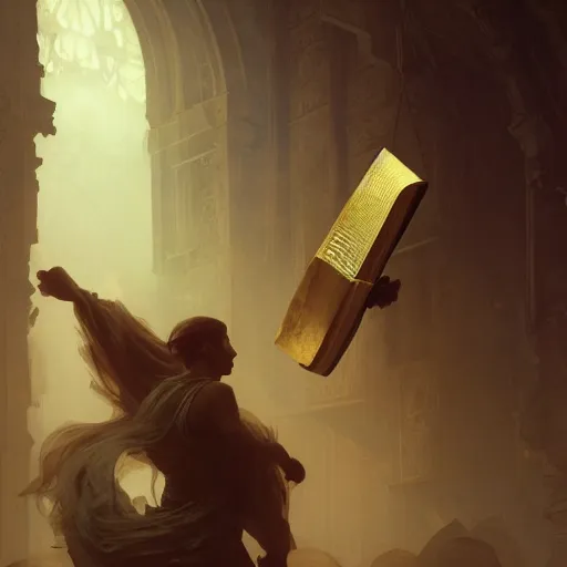 Prompt: concept illustration of a mysterious ancient book suspended by magic. intricate, elegant, digital painting, concept art, smooth, sharp focus, illustration, from Metal Gear, by Ruan Jia and Mandy Jurgens and Greg Rutkowski and William-Adolphe Bouguereau, Trending on Artstation,