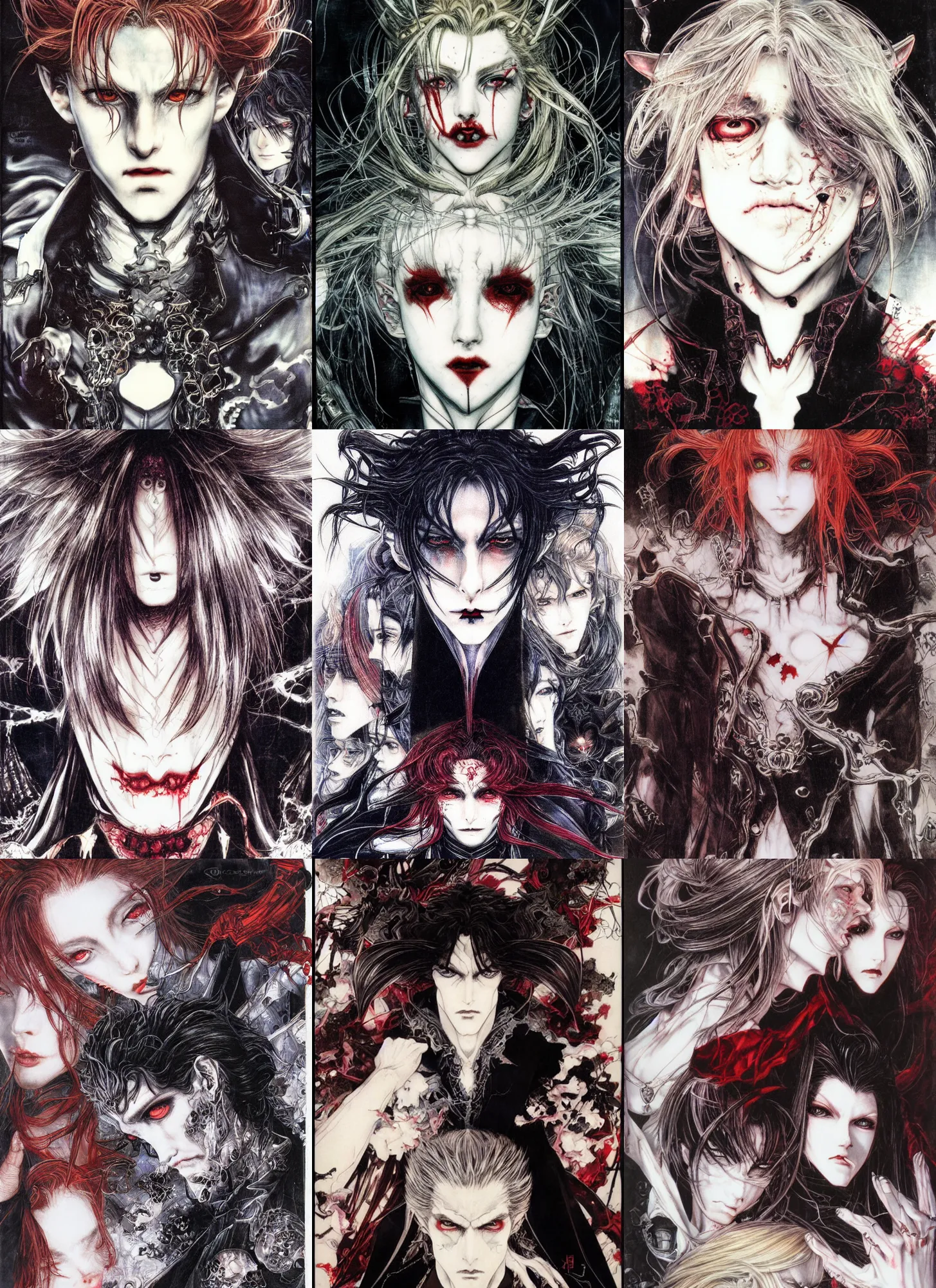 Prompt: a portrait of a vampire, by Ayami Kojima and Yoshitaka Amano