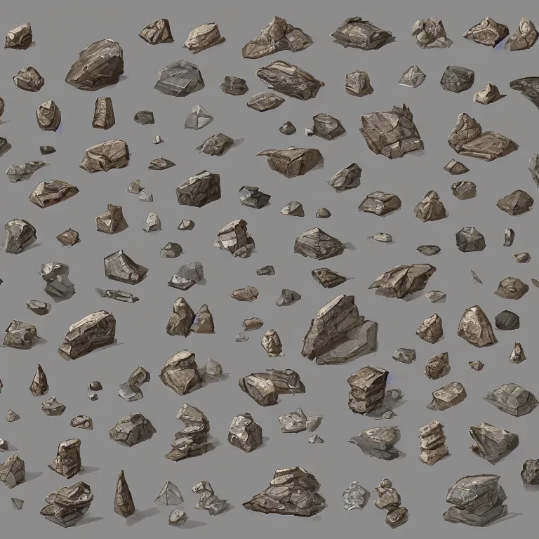 Image similar to a bunch of different shapes and sizes of rocks, concept art by senior environment artist, polycount contest winner, environmental art, concept art, 2 d game art, polycount