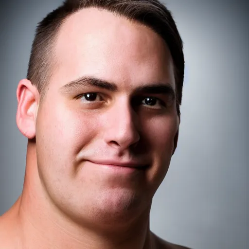 Prompt: Portrait photo of a clean shaven man named Heavy Weapons Guy, 4k, award winning photo