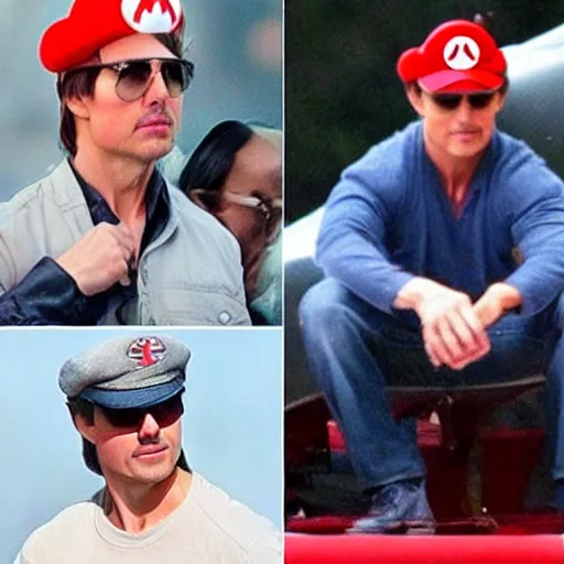 Prompt: tom cruise wearing mario's hat