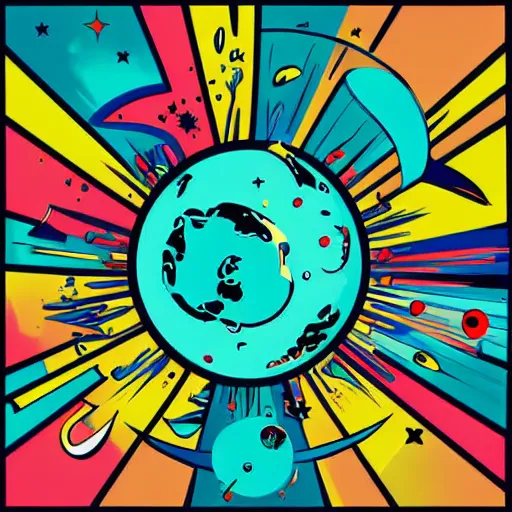 Image similar to 2 planet collapse particle fusion element macro cosmic art by butcher billy, sticker, colorful, illustration, highly detailed, simple, smooth and clean vector curves, no jagged lines, vector art, smooth andy warhol style