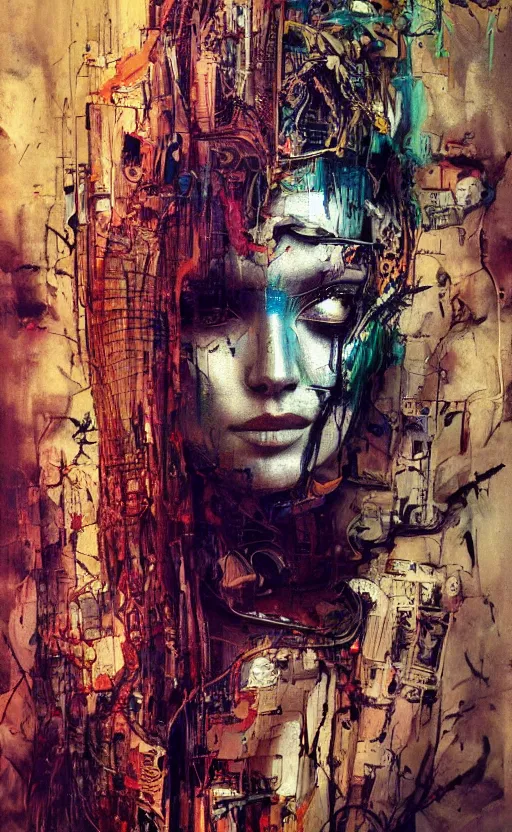 Image similar to beautiful girl made of mech mask rendered in unreal engine, cyberpunk, full body, rave, scifi, painted by albrecht durer | bernard buffet | carne griffiths | wlop