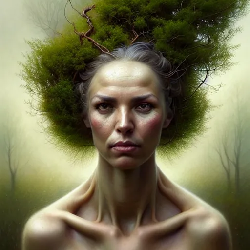 Prompt: full body portrait of a female farmer upside down, tree branches as hair, highly detailed, dirty face, digital painting, artstation, concept art, soft focus, depth of field, artgerm, tomasz alen kopera, peter mohrbacher, donato giancola, joseph christian leyendecker, wlop, boris vallejo