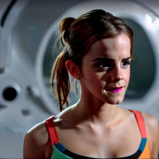 Prompt: emma watson as yoga instructor in space, cinematic shot, magical colors and atmosphere, perfect composition, coherent, super realistic, professional 8 k