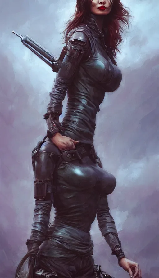 Prompt: road warrior, gemma chan beautiful girl, poetic, gorgeous, pinup, muscle cars, weapons, dystopian, tim okamura, george miller, made by stanley artgerm lau, wlop, rossdraws, james jean, andrei riabovitchev, marc simonetti, yoshitaka amano, beksinski artstation, cgsociety