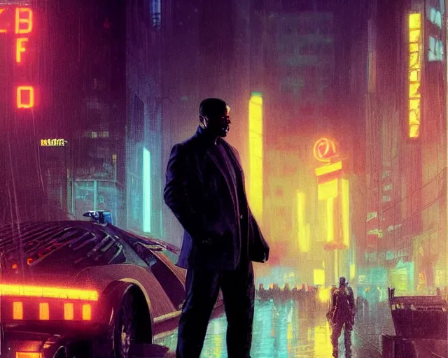 Image similar to 2 0 1 8 blade runner movie still jamie foxx look at the cityscape from roof perfect face fine realistic face pretty face reflective polymer suit tight neon puffy jacket blue futuristic sci - fi elegant by denis villeneuve tom anders zorn hans dragan bibin thoma greg rutkowski ismail inceoglu illustrated sand storm alphonse mucha