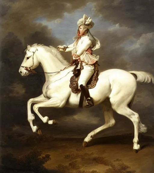 Prompt: a painting of a man riding a white horse, a flemish baroque by elisabeth vigee le brun, behance, rococo, rococo, flemish baroque, dutch golden age