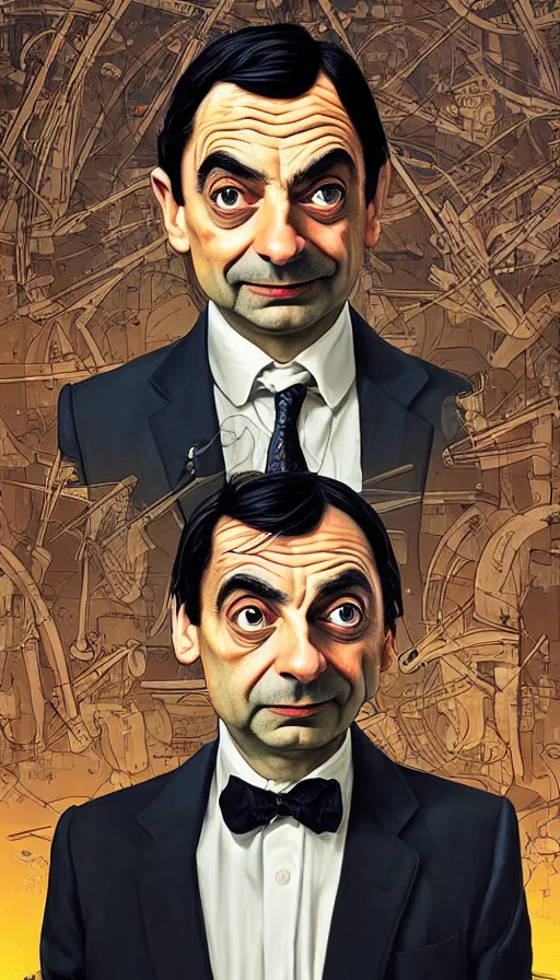 Image similar to a portrait of Mr. Bean, italian futurism, Dan Mumford, da vinci, Josan Gonzalez