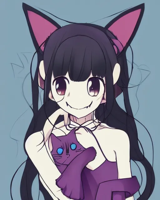 Image similar to a woman in a short dress with a cat ears on her head, a detailed drawing by kaburagi kiyokata, featured on pixiv, furry art, official art, anime, booru