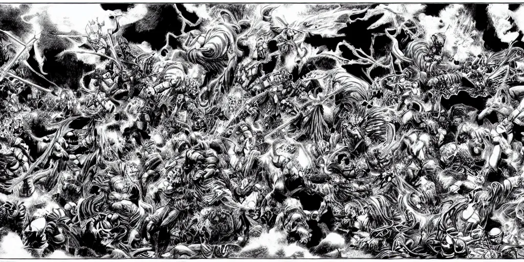 Prompt: a full page fight scene by kentaro miura