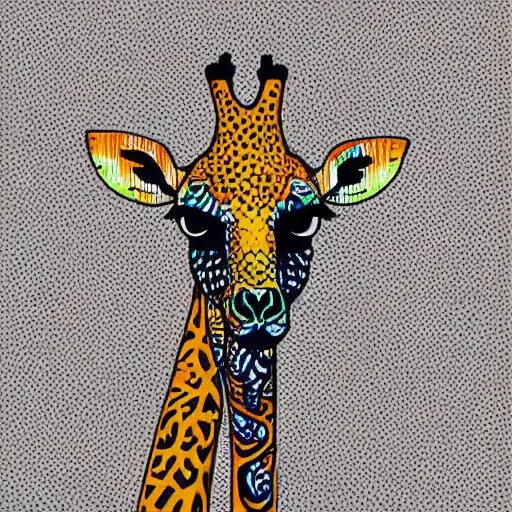 Image similar to “giraffe, dotart, album art in the style of James Jean”