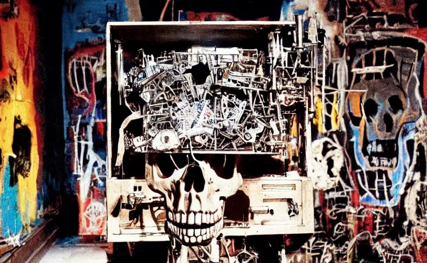 Image similar to photograph of a skull machine built by basquiat perfect composition masterpiece dramatic lighting