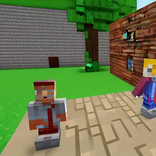 Image similar to Bert and Ernie in minecraft
