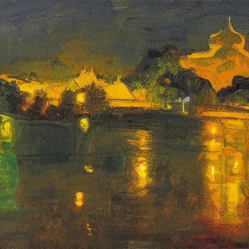 Image similar to Luang Prabang in the style of Henry Ossawa Tanner