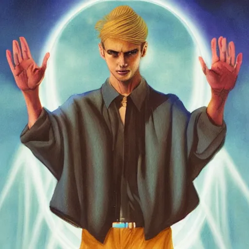 Prompt: a powerful psychic man emitting psychic powers, by tran nguyen,