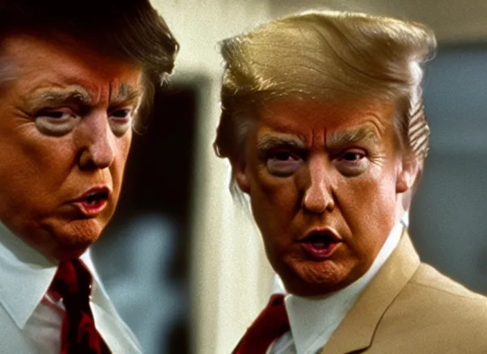 Image similar to film still of Donald Trump as Sonny in Dog Day Afternoon