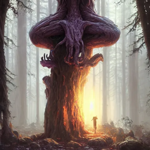 Prompt: highly detailed creepy forest humanoide creature in robes, stephen bliss, unreal engine, fantasy art by greg rutkowski, loish, rhads, ferdinand knab, makoto shinkai and lois van baarle, ilya kuvshinov, rossdraws, tom bagshaw, global illumination, radiant light, detailed and intricate environment