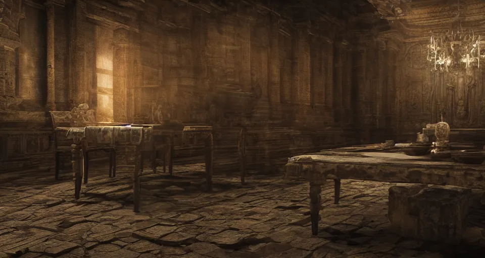 Prompt: ancient scriptures about the destiny of the human species, life, relic, dark knowledge, wisdom, secrets, ambient lighting, moody environment, wooden table, feeling of doom and gloom, realistic, 8 k render, unreal engine 5 render