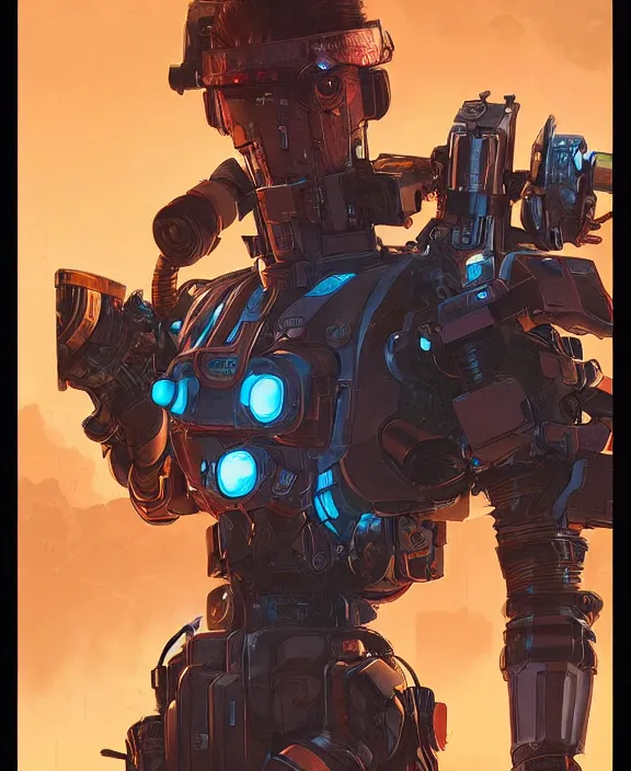 Image similar to cyberpunk pathfinder robot from apex legends character portrait, portrait by james gurney and laurie greasley, concept art, cinematic composition, dramatic lighting, highly detailed, vintage sci - fi