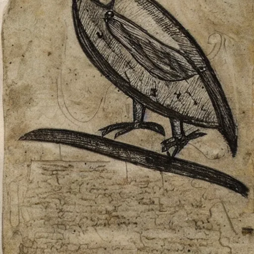 Prompt: medieval sketch of an exhausted anthropomorphic bird