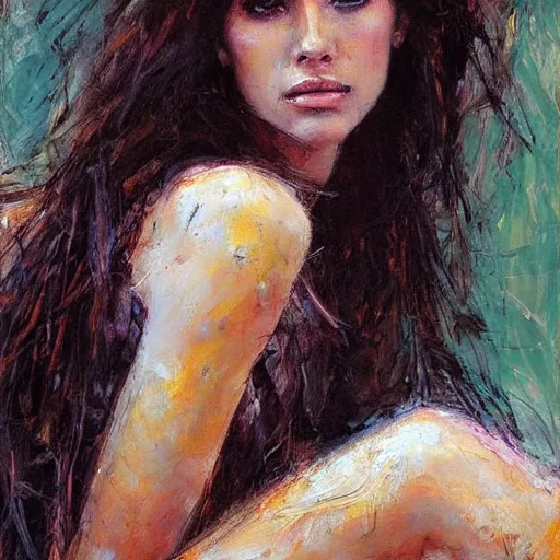 Prompt: portrait of beautiful confident women with deep eyes, messy hair, by henry asencio