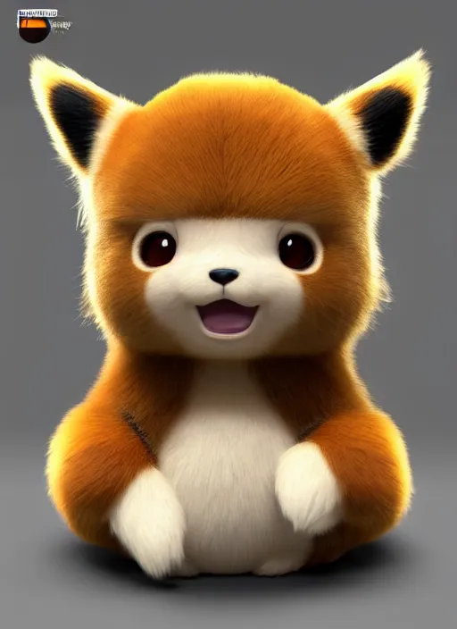 Image similar to high quality 3 d render hyperrealist very cute muted color fluffy! pikachu red panda hybrid highly detailed, vray smooth, in the style of detective pikachu, hannah yata charlie immer, soft indoor light, low angle, uhd 8 k, sharp focus