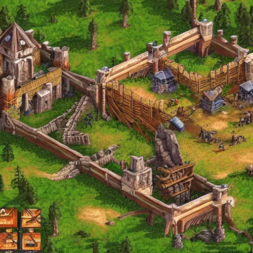 Image similar to isometric map of age of empires video game website , procedural, Travian, AOE2 , civilization, river, forest, cave, mountain, woods, hills, buildings, Insane Details, Digital Art, Epic Atmosphere, Extremely Detailed