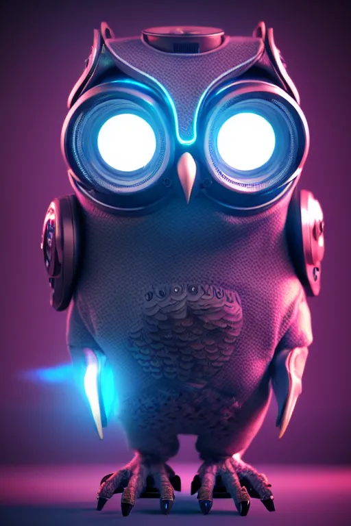 Image similar to high quality 3 d render very cute cyborg owl! with boombox!, cyberpunk highly detailed, unreal engine cinematic smooth, in the style of blade runner & detective pikachu, hannah yata charlie immer, moody light, low angle, uhd 8 k, sharp focus